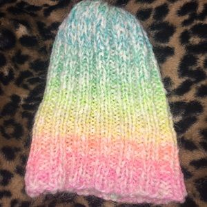 Rainbow Rib Knit Mohair Beanie